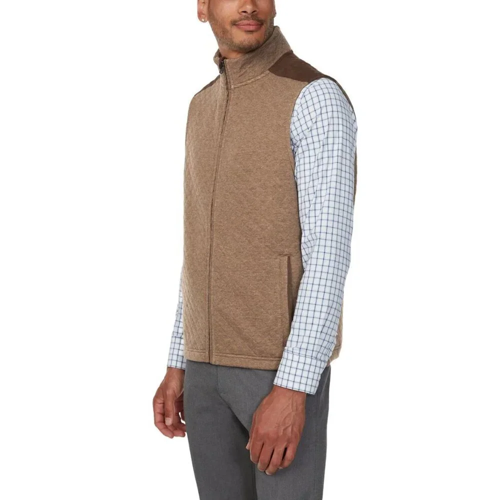 Bonobos Mens Midtown Vest Quilted Cotton Blend Tan Brown NWT